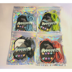 Set of 4 Universal Cell Phone Lanyard Silicone Blue, Black, Green, Tangerine